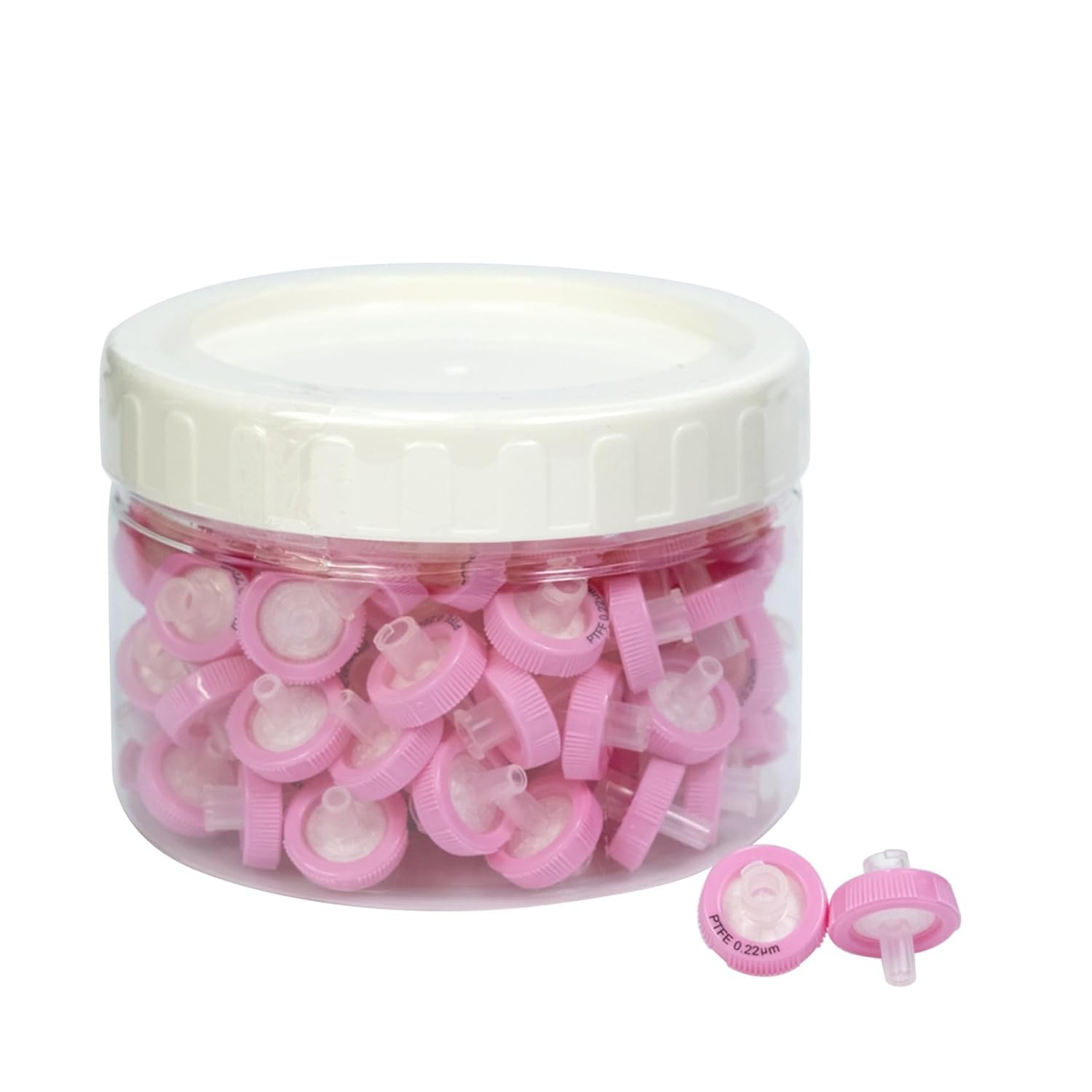 Lot de 100 filtres de seringue PTFE hydrophilic 0,22 um taille des pores, diamètre de la membrane de 13 mm, filtre de seringue de laboratoire pour la science biomédicale, rose (emballage en fûts)
