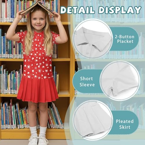 Girls Uniform Dress Back to School Tennis Outfits Short Sleeve Pleated Dress for 5-14 Years 6