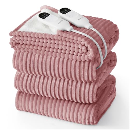 Image of Bedsure Ribbed Electric Blanket King, Pink Heated Blanket, Preheat