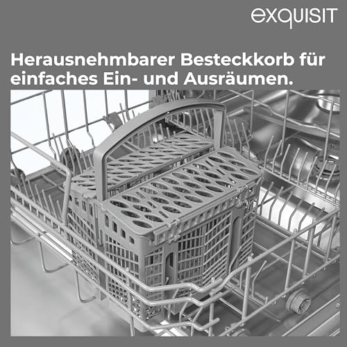 Exquisit PLUS Einbaugeschirrspüler 60 cm, Vollintegrierbar, 13 Maßgedecke, Startzeitvorwahl, 6 Spülprogramme, Power+, ECO-Modus, EGSP52113-E-030E silber