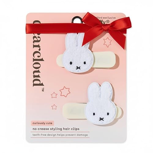 dearcloud Miffy Crease-Free Plush Hair Clips Set of 2 – Gentle, Teeth-Free & Secure Hold (Curiously Cute) - Miffy (Curiously Cute)