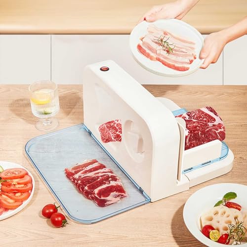 YIMBFCA Cortadora de Carne 150W Cortafiambres Eléctrico, Maquina de Cortar Fiambre con Espesor Ajustable 1-15 mm para Carne, Alimentos Cocidos, Queso, Rosbif, Verduras, Pan