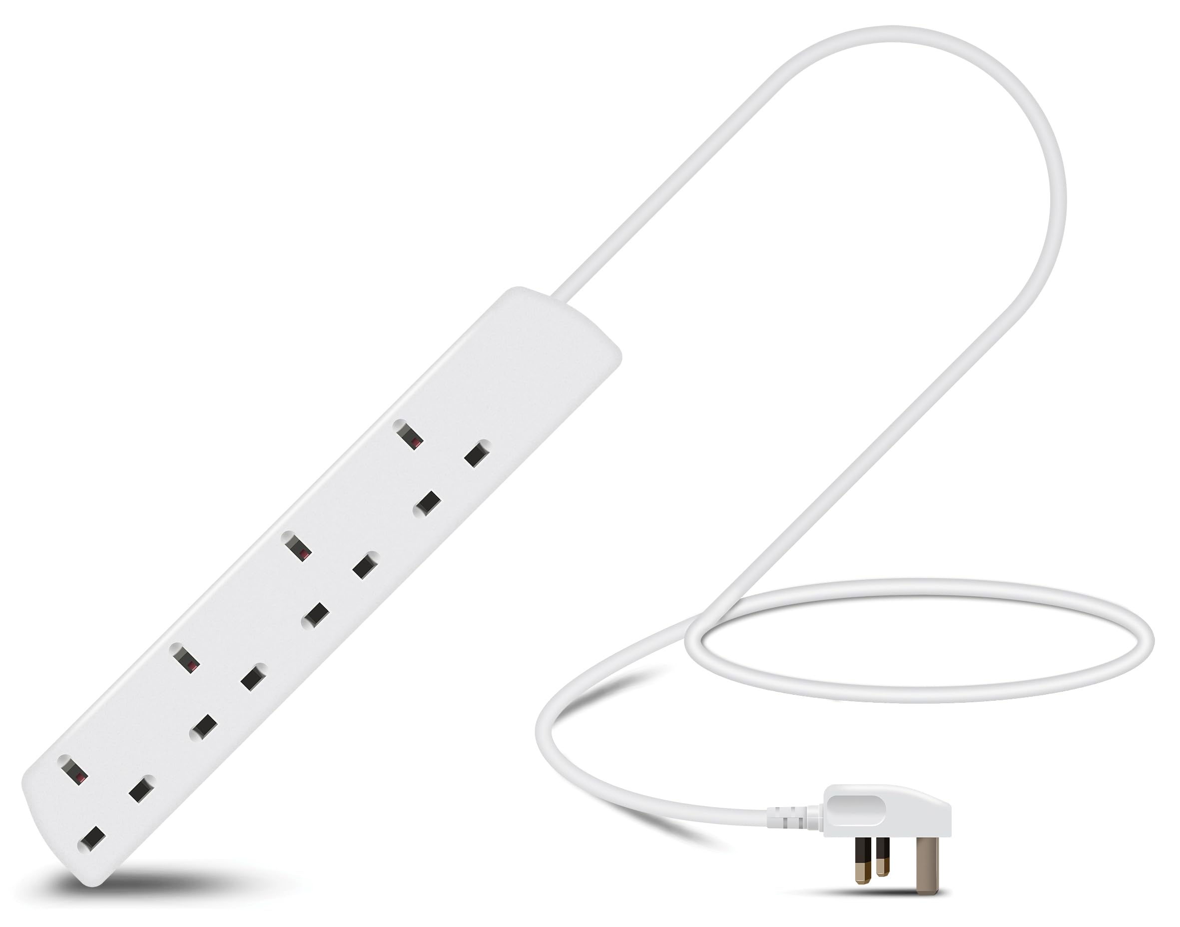 Eagle Four Gang Mains Power 13A Extension Socket to 13A UK Plug Lead Cable, British Standards BS1363 0.5m