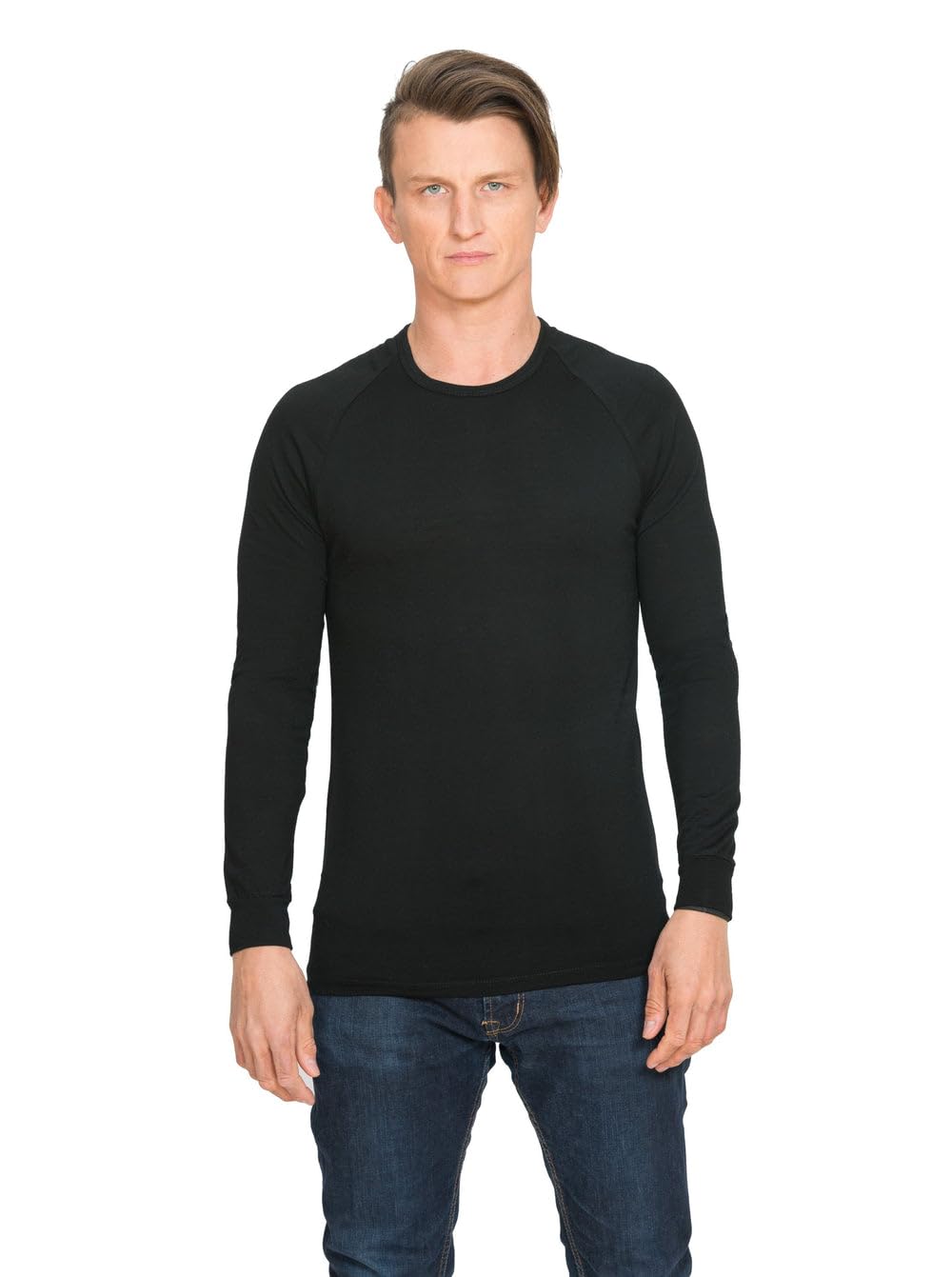 Brass Monkeys - 100 % pure laine mérinos - Fabriqué en Nouvelle-Zélande - Haut thermique à manches longues pour homme - Parfait pour les sports de plein air - Noir - Grande taille