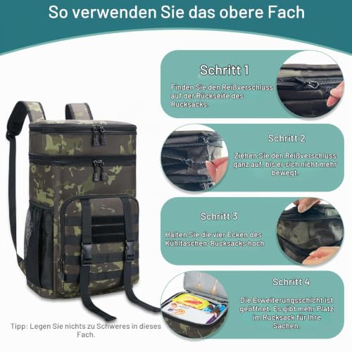 HSHRISH Kühlrucksack 30L erweiterbar auslaufsicher Wandern Camping Strand – Ansicht 6