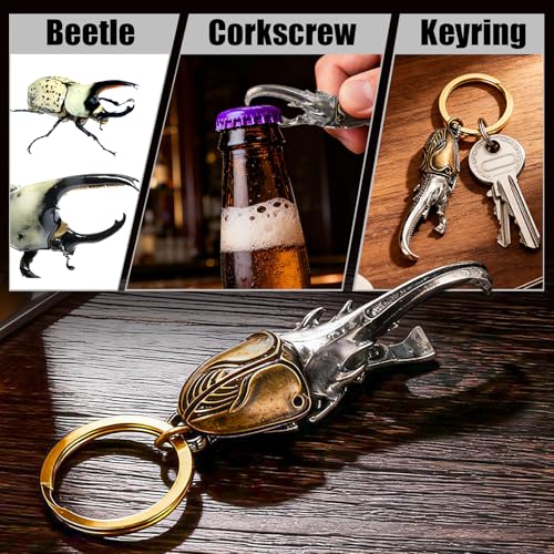 Image of Metal Keychains for Men,Bottle Opener Keychain Beetle Inspired Keychain Stylish Copper Insect Accessory,Key Chains for Car Keys