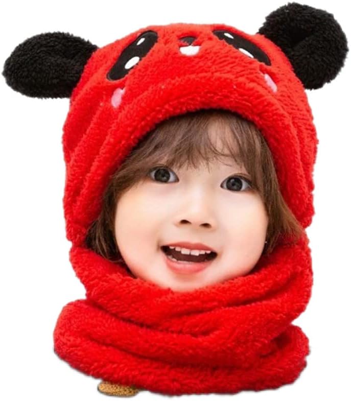 TopiBaazBaby Boys Girls Winter Woolen Hat with Scarf Set Soft Faux Fur Beanie Panda Cap Windproof Earflap Hood Capset for Unisex Kids | (2-7 Yrs)