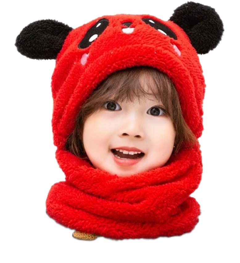 TopiBaazBaby Boys Girls Winter Woolen Hat with Scarf Set Soft Faux Fur Beanie Panda Cap Windproof Earflap Hood Capset for Unisex Kids | (2-7 Yrs)