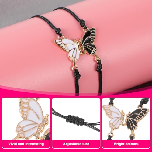BFF Bracelets for 2-Butterfly Matching Bracelets, Adjustable Strand Best Friends Bracelet, Handmade Charm Friendship Bracelets, Cute Bracelets Jewelry Gifts for Women Couples (Black)3