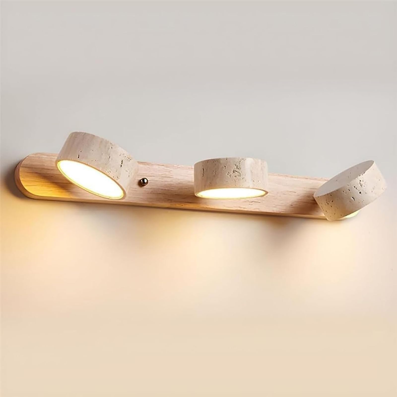 SMCCYYSD Farmhouse Vanity Light Fixture with Natural Wood and Travertine – Rotatable LED Bathroom Over Mirror, 2/3/4-Light Rustic Wall Sconce for Lighting,3 Lights,A