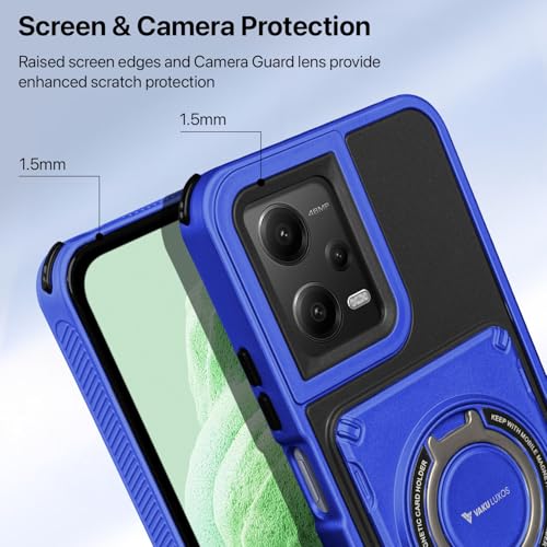 Image of Vaku Luxos Axion Armor Military Grade TPU Back Cover Case for Xiaomi Redmi Note 12 Pro with Magnetic Ring Holder Kickstand Camera Screen Protector- Blue