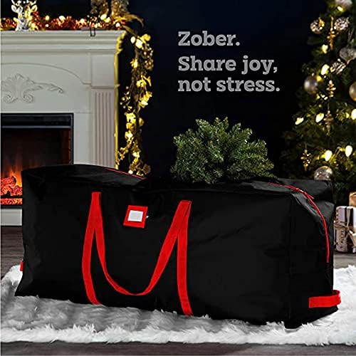 Vista 3 de Bolsa de almacenamiento para árbol de Navidad roja, bolsa organizadora de árbol de Navidad artificial con capacidad para árbol de Navidad de 9 pies