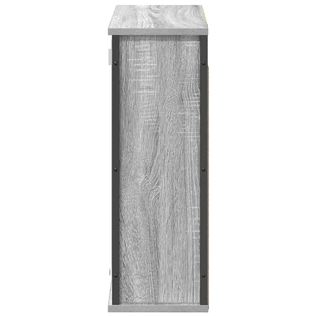 Szafka ścienna łazienkowa z lustrem, szara Sonoma, 60 x 21 x 60 cm, materiał drewnopochodny, odporna na wilgoć, zajmuje mało miejsca, na artykuły toaletowe i kosmetyki