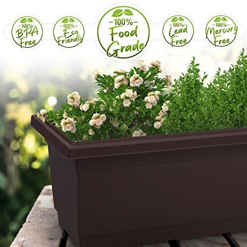 Outland Living 4 Packs 26.5 Inches Outdoor And Indoor Rectangle Plastic Planter Box Perfect For Herbs Succulents Vegetables And Flower Gardening (Large 4-Pack, Espresso Brown) #TOP1