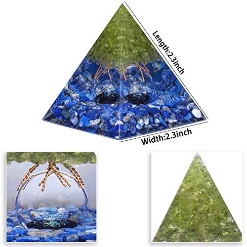 Nupuyai Peridot Tree of Life Lapis Lazuli Crystal Piramid with Glass Crystal Ball - Image 2