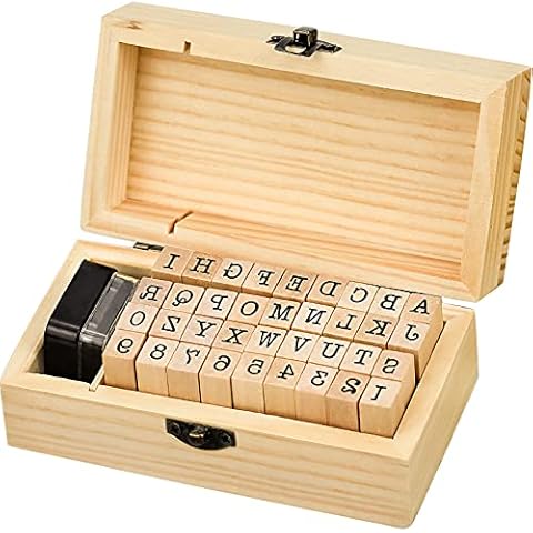36 Pieces Alphabet Letters Stamps with a Black Ink Pad, Wooden Rubber Alphabet Letter for Card DIY Scrapbook Drawing Cover