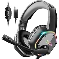 EKSA Cascos Gaming USB para PC, Over Ear Auriculares Gaming con