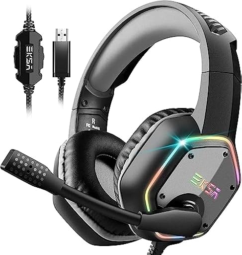 EKSA E1000 Cascos Gaming USB para PC, Over Ear Auriculares Gaming con Cable, Micrófono con Cancelación de Ruido, Sonido Envolvente 7.1, Luz RGB para Consola PS4 / PS5,Laptop | Ya disponible en tu tienda friki favorita! En mundofriki.es!