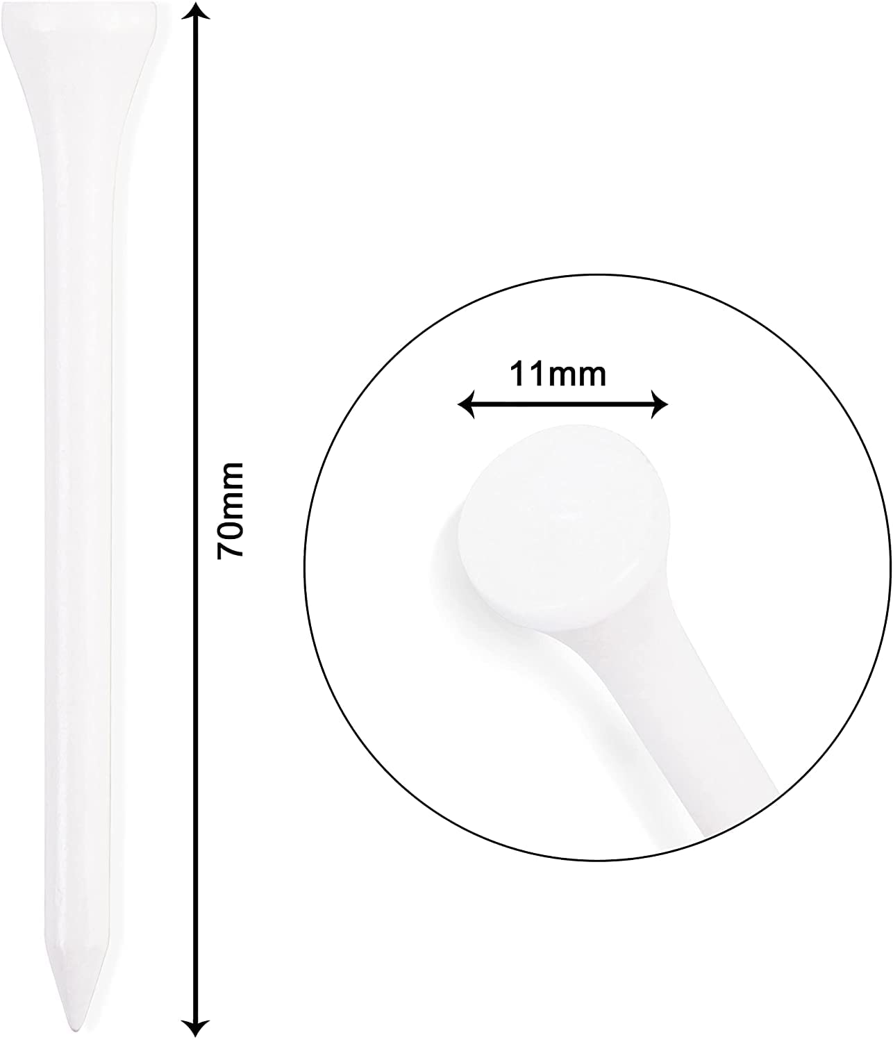 Tees da golf in legno bianco, 70 mm, 6 mm, 1000 pezzi