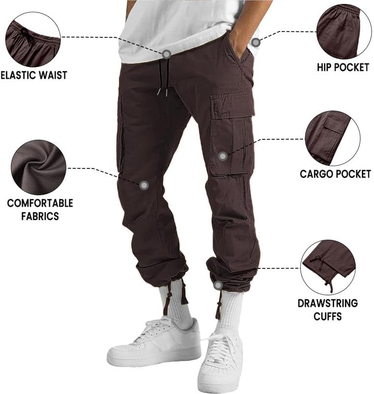 ALLABREVE Mens Casual Joggers Pants Hiking Drawstring Chino Cargo Pants Straight Leg Pants - Image 7