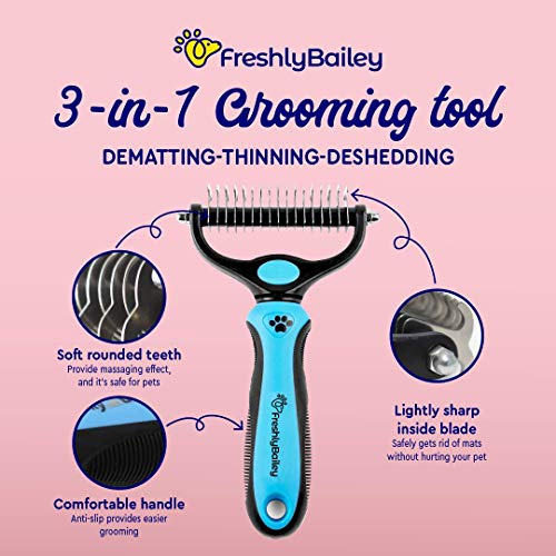 Freshly Bailey Dog and Cat Dematting and Deshedding Brush Tool - Double Sided Undercoat Rake - Shedding Comb - Mat… - Image 3