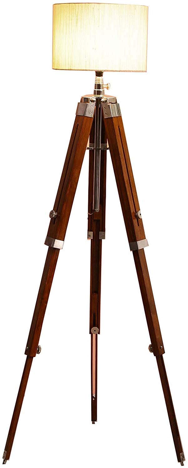 Max Engineering EnterprisesNautical Antique Wooden Floor Lamp Home Decor Living Room Bed Room Corner Lamp Study Room Tripod Wooden Night Floor Lamp 3 fold lamp Stand for Best Decoration Gift