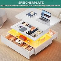 YITAHOME Couchtisch Höhenverstellbar, Wohnzimmertisch Hochglanz mit 2 Schublade und LED, Couchtische mit Verstecktem, Kaffeetisch Fach Umwandelbar in Esstisch – Ansicht 5