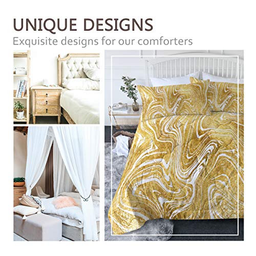 Blessliving Chic Elegant Gold Marble Comforter Set Marble Stone Bedding Set 3 Piece Gold Foil White Swirls Ink Marbling Bedspread Soft Comfortable And Machine Washable (Twin/Twin Xl) #TOP1