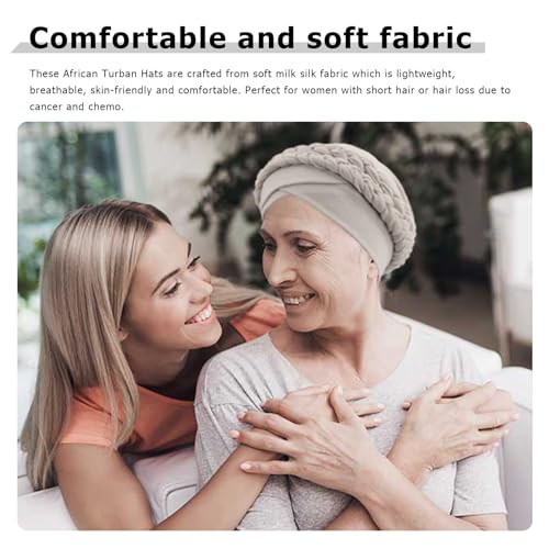 Image of DRESHOW African Women Turban Caps Beanie Twist Headscarf Pre-Tied Double Twisted Braids Headwraps for Women Chemo Cancer Cap