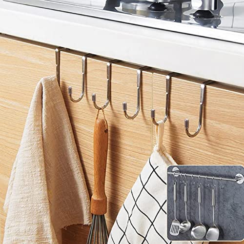 Image of JIALTO 2 PCS Over The Door Drawer Cabinet Hook, S.S 304 Stainless Steel Double S-Shaped Holder Hanger, Heavy Duty Free Punching Door Back Hanging Clothes Organizer (Silver)
