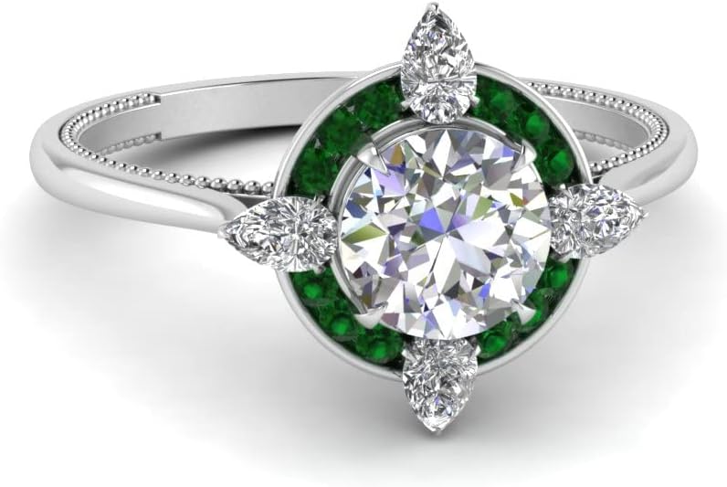 Choose Your Gemstone Compass Point Halo Diamond CZ Ring Sterling Silver Round Shape Halo Engagement Rings Everyday Jewelry Wedding Jewelry Handmade Gifts for Wife US Size 4 to 12
