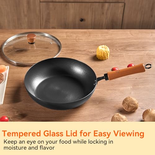 Wok de hierro 12.6" con tapa de vidrio y espátula miniatura 3