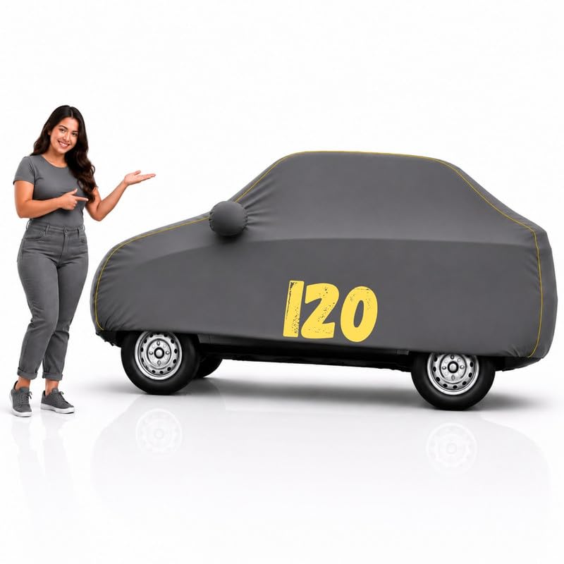 Image of Long-Life 100% Waterproof i20 Car Body Cover for Dust & Rain, Compatible with All Models of i20 Car Cover, Comes with Bird Droppings, Scratch, UV and Paint Protection - Grey