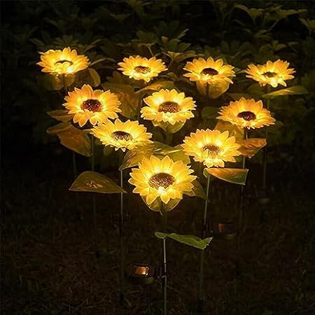 JAMBUVANTI Solar Garden Lights Outdoor, Solar Sunflower Lights Garden Decor, Gifts for Mom, Waterproof Solar Pathways Lights for Patio, Yard, Flowerbed Decoration (Pack of 2)