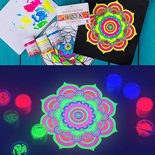 DECOLA Neon Acrylfarben Set | 6 x 20 ml Fluoreszierende Acrylfarbe Leuchtet unter UV-Licht (Schwarzlicht) | Hergestellt… – Bild 8