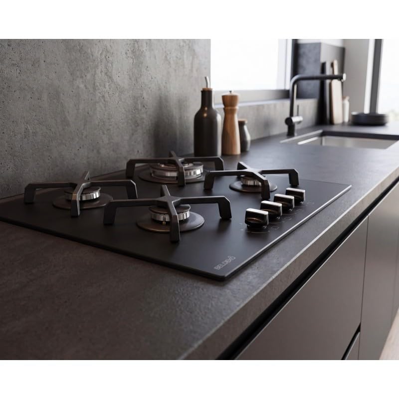 BELDEKO Plaque Gaz 4 Feux 8000W Noir Mat Grilles Fonte - Marque Française