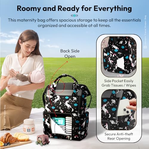 Image of StarAndDaisy Baby Bag for Mother Travel /Diaper Bag for Mothers for Travel with Changing Sheet /Diaper Bags for Mom with Multiple Pockets with 3 Double Insulated Bottle Holders (Black)