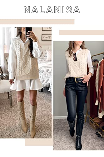 Nalanisa Women V Neck Sleeveless Oversized Sweater Vest Casual Loose Cable Knit Sweaters Tank Pullover Fall Winter Outfits(Z-Apricot, Medium) #TOP4
