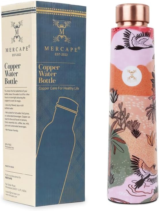 MERCAPEStay Refreshed and Healthy Pure Copper Water Bottle - Advanced Leak Proof, Joint Less (900ml)