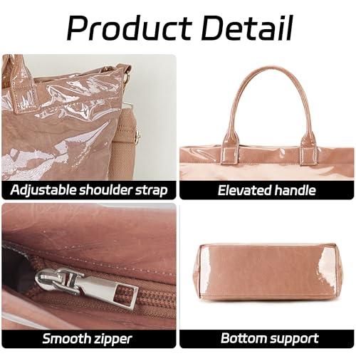 Image of GISMTR Large PVC Tote Bag for Women Letters Print Handbags Kraft Paper Shoulder Bag for Work Travel