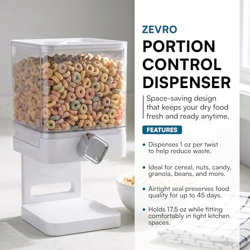 Image of ZevrO Dry Food & Cereal Dispenser, 2.2 Cups, White, Compact