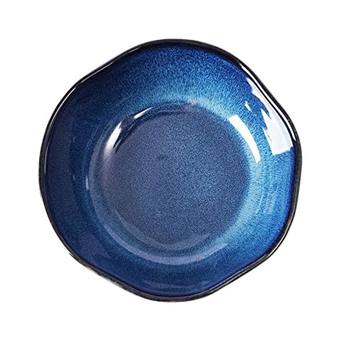 Qeeadeea Large Ceramic Salad Bowl, 1600ml Blue Japanese Soup Bowl, Vintage Pottery Tableware, Serving Bowl 23x23x7.3cm Cover