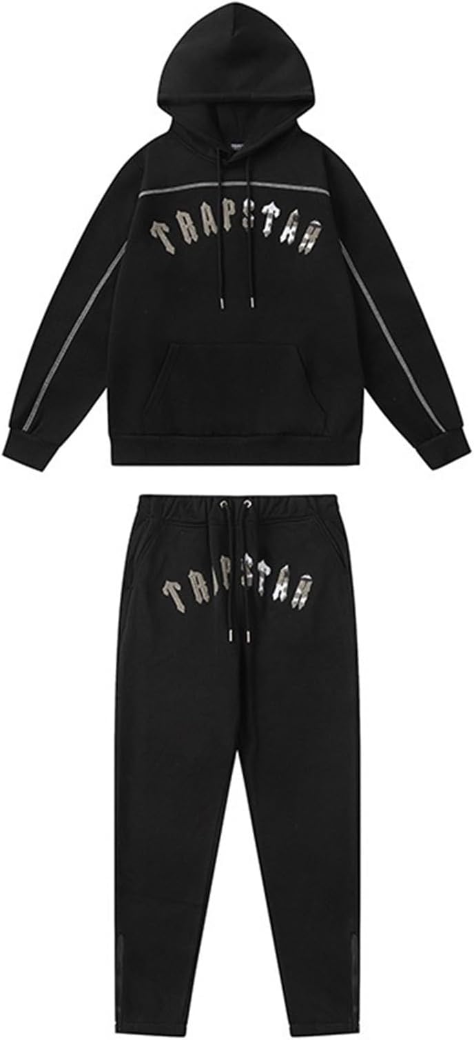 Embroidered Trapstar Tracksuit for Men and Women, Unisex Trapstar Shooters Suit, 2 Piece Sports Jogging Set Autumn Winter, Fleece Hooded Sweatshirt and Pants (Color : 8842 gray, Size : Medium