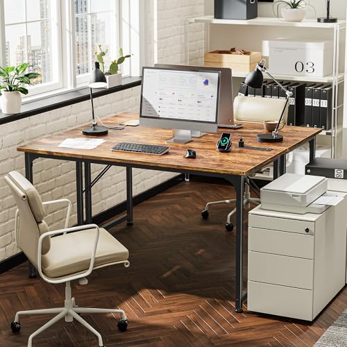 PRAISUN 47 X 20 Inch Office Computer Desk with Power Outlets and USB-C Port, Larger Gaming Desk, for Home Office, Study, Bedroom, Writing Work from Home Table, Metal Frame, Rustic Brown - Image 2