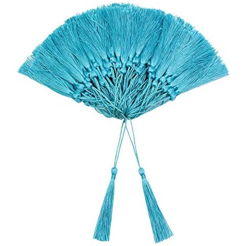 VAPKER 100 Pieces Light Blue Color 13cm/5-Inch Silky Handmade Soft Tassels Floss Bookmark Tassels with 2-Inch Cord Loop for Jewelry Making, DIY Projects, Bookmarks Cover