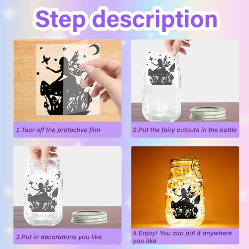 CREATCABIN 12Pcs Fairy Silhouettes Mason Jar Decor Angel Lantern Laser Cutouts Ornaments Pvc Scrapbook Embellishment for Wall Windows Glass Cars Decor DIY Craft Gift Xmas Black 3.9x3.5Inch(No Sticker) - Image 4