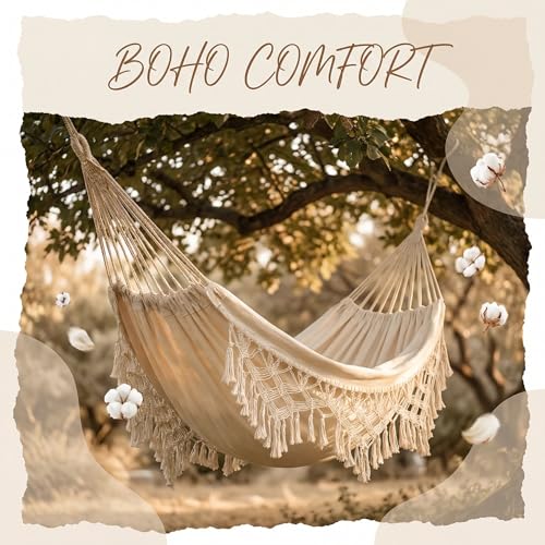 Outdoor Hammock Garden Cotton Hammock Macrame Fringe Hammocks Boho - image 4