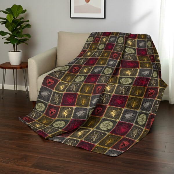 Image of Northwest Warner Bros Game of Thrones Symbolic Sigils Quilted Throw Blanket, Fantasy House Emblems, Adults Boys Girls, Soft Lightweight Bedding for Bed, or Couch, 60 x 80 inches