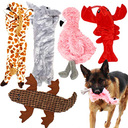 Jalousie Dog Flirt Pole Set Squeaky Toys Plush Toys Dog Teaser Wand and Refills - Upgraded Rope (5 Pack stuffingless)