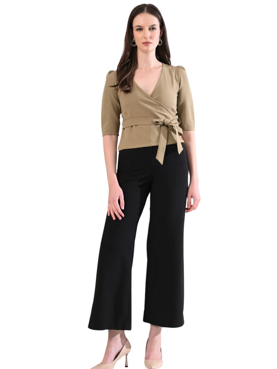 unifringe Elegant Wrap Blouse for Women – Deep Neck Knot Design, Slim Fit Crop Style, Classy & Trendy Chic Fashionable Outfit for Casual-picture-5